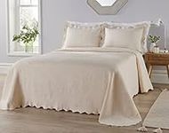 Diana Cowpe CREAM KING SIZE BED THROW Bedspreads & Coverlets | Beautiful "Victoriana" Portugese Matelassé Floral Textured Scalloped Edge Blanket Lightweight Summer Layer(260 x 260cm)