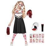 CULTURE PARTY Zombie Cheerleader Fancy Dress Girls Halloween Costumes, Bloody Halloween Cheerleader Costume Women, High School Girls Kids Dead Cheerleader Outfit