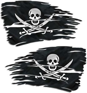 Jolly Roger Pirate Flag Tattered Decal Set Ship Boat Sailing Treasure Distressed Sticker