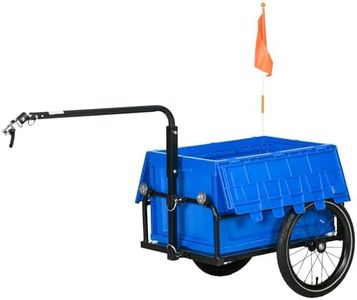 HOMCOM Remolque para Bicicleta de Carga 65 L Remolque para Bici Carro para Bicicleta con Mango Ajustable Caja de Almacenamiento Plegable y Reflectores Seguros Carga 40 kg Azul