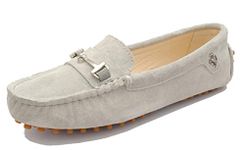 MNITOO Driving Shoes Women's Comfortable Grey Suede Slip-on Loafers with Metallic Stripe UK 5