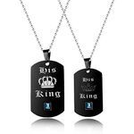 Uloveido 2 pcs Gay Pride Necklaces Set for Men and Women - Dog Tag Black Titanium Stainless Steel Bead Chain Necklaces with Charm Pendant "His King" SN125