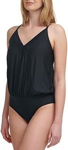 Calvin Klein Women's Blouson V-neck One Piece Swimsuit, Black, 20