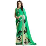 RAJESHWAR FASHION WITH RF Women's Floral Printed Georgette Sarees For Women With Jacquard Lace Border & Blouse(A16 PAROT GREEN NEW 6_Multicolor_Free Size 6.30 Mtr)