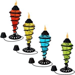 Sunnydaze Swirling Metal/Glass Tabletop Torches - Set of 4-1 Blue, 1 Red, 1 Green and 1 Yellow