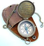 ANTIQUANA Brass Compass Unique Print Go Confidently Quote Compass with Leather Case Antique Brass Compass with Chain A Great Gift Item for Your Loved Ones Hikers and Traveler by