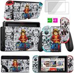 oqpa for Nintendo Switch OLED 2021 Skins Stickers for Girls Boys Kids Cute Kawaii Anime Cartoon Character Design Fun Decals with Tempered Glass Screen Protector for Nintendo Switch OLED(Hat Lufei)