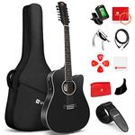 Vangoa 12 String Guitar, Twelve String Guitar Acoustic Electric Cutaway Guitarr Bundle for Beginner Adults, Teens, Spruce Top, Bone Nut, Upgraded Starter Kit, Black Matte