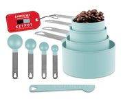 KETPOT 9-Piece Cup Measure for Baking ; 4 Measuring Cups, 4 Measuring Spoons and 1 Leveler, Cooking Measuring Cups for Liquid & Dry Ingredients-Suitable for American and Other Recipes