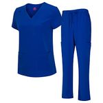 Natural Uniforms Women's Cool Stretch V-Neck Cargo Top and Pant Set 8400-9400 (True Royal Blue, X-Large)