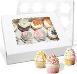 OMYOPY 20 Pack White Cupcake Boxes Cupcake Containers with Windows and Inserts, 12 Count Cupcake Bakery Carrier Boxes Treat Pastry Box for Birthday Holiday Party Bakery Supplies