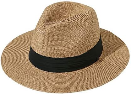 JOYEBUY Womens UPF50 Foldable Summer Straw Hat Wide Brim Fedora Sun Beach hat (Brown)