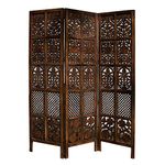 Urbane Crafts Wooden Room Partition/Screen/Room Divider/Room Separator Burnt Wood Finish (Hand Buffing) Frame Traditional Handicrafts 6Ft Height (3 Panel)