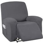 Turquoize Recliner Chair Cover 1-Piece Recliner Cover Soft Stretch Sofa Cover for Recliner Chair Recliner Slipcovers for Living Room Soft Jacquard Recliner Protector with Side Pocket, Charcoal Gray