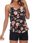 RXRXCOCO Plus Size Tankini Swimsuits for Women with Shorts Tankini Tops Tummy Control Bathing Suit Pink Black