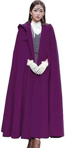 Flygo Women Wool Blend Hooded Cape Fall Winter Cloak with Hood Windproof Poncho Maxi Coat(Purple, US S-M)