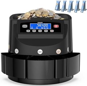 PONNOR Coin Counter Machine Sorter Change and Wrapper Roller Counting Organizer Sorts up to 300 Coins Per Minute Automatically Sorts and Batches - Black