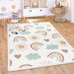 Paco Home Nursery Area Rug Kids Rug For Bedroom Girls Boys Non-slip Rainbow Animal Motif Dots, Size:140x200 cm, Colour:Multicolored 2