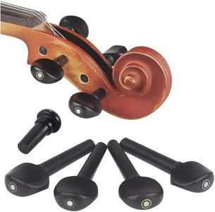 TUOREN Ebony 5Pieces Violin Tuning Pegs Endpin Set for 4/4 Violin Fiddle Part Replacement