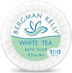 Bergman Kelly Hotel Soap Bars (White Tea, 0.5 oz, 100 PK) - Travel Size Luxury Bulk Amenities Bar Soap - Mini Individually Wrapped Round Soap - Small Toiletries for Airbnb, Motel, Guest Bathroom