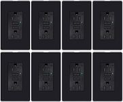 Black GFCI Outlet 15 Amp,Greencycle GFCI Outlet,125V Ground Fault Circuit Interrupter Receptacle with LED Indicator, Wall Plates&Screws Included,Weather Resistant Electrical Outlet,ETL,8PK