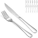 SANTUO 12 Pcs Silverware Set with 6 Steak Knives and 6 Dinner Forks,Flatware Set with Top Food Grade Stainless Steel,Tableware Cutlery Set For Home Restaurant Hotel, Mirror Finish, Dishwasher Safe