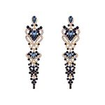 EVER FAITH Women's Austrian Crystal Gastby Inspired Floral Knot Dangle Earrings Navy Blue Gold-Tone