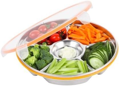 Motith Divided Serving Tray with Lid - Snack Tray with Lid Vegetable Tray with Lid Stainless Steel 6 Compartments 10inch 60oz for Christmas Party Platter Snackle Box Container Fruit Trays Veggie Tray