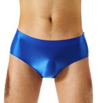 FEESHOW Mens Sissy Panties Glossy Low Rise Underwear Briefs Bulge Pouch Bikini Thong Swimwear Blue L