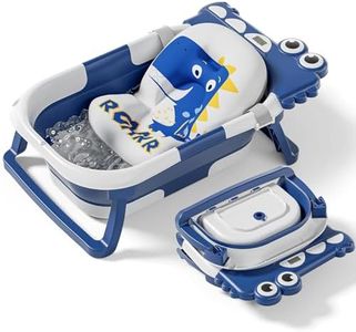 Collapsible Baby Bathtub for Newborn, Foldable Baby Bath Tub with Thermometer & Soft Floating Cushion & Drain Hole, Portable Travel Infant Bath Tubs for Newborns to Toddlers 0-36 Months Boy,NavyBlue