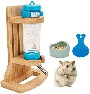 Hamster Water Bottle with Stand, Adjustable Wooden Small Animal Water Dispenser Stand Guinea Pig Water Bottle With Hamster Bowls and plastic spoon for Guinea Pig Rat Hamster Gerbil Chinchilla (125ML)