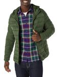 Amazon Essentials Men's Lightweight Water-Resistant Packable Hooded Puffer Jacket, Dark Olive, Large