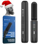 VIKICON Beard Straightening Heat Brush for Men: Cordless Beard and Hair Straightener Hot Comb, Mini Size & Anti-Scald & Auto Shut Off,Portable for Travel,Unique Gifts for Men