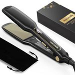 Wavytalk Wet to Straight Flat Iron, 1.7" Hair Straightener with 100% Titanium Floating Plates for Long & Thick Hair with Digital LCD Display, Dual Voltage, Instant Heating, Black