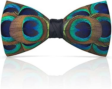 Lanzonia Peacock Feather Bow Ties for Men Original Luxury Elegant Tuxedo Bow Tie Pre-Tied Handmade Feathered Mens Bowties for Party Prom Wedding Anniversary Valentine's Day