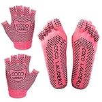 PMELCXD Non Slip Yoga Socks and Gloves Set for Women and Men, for Any Type of Yoga and Pilates,Hot Yoga,Cycling, Grip Ballet Socks Women's Yoga Socks and Gloves（Red）