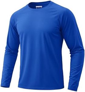 KEFITEVD Hiking Shirts for Men Quick Dry Athletic Shirts Lightweight Sun Protection Shirts Crew Neck T-Shirts Work Shirts Long Sleeve Bright Blue