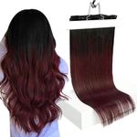 Ugeat 24 Inch Human Hair Extensions Clip in Ombre Black to Red Wine Balayage Clip in Hair Extensions Human Hair Black to Burgundy Remy Hair Extensions Human Hair Clip in 7pcs 120g(105g Hair+15g Clips)