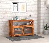 KINGWOOD FURNITURE Amadora Crockery Cabinet & Sideboard for Kitchen in Solid Wood Sheesham (Rosewood) Size 100 x 40 x 83 CM (Honey Finish)