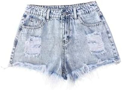 Jiquruby Jeans Shorts Girls 14 Years Summer High Waisted Ripped Denim Shorts Frayed Hem Stretch Casual Street Style Outfit