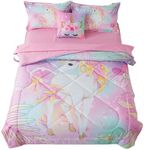lishjekee 6Pieces Unicorn Comforter Set Girls Twin Pink Unicorn Bedding Sets Girly Bed in A Bag for Kids Teens Cute Unicorn Comforter and Sheets Set Kawaii Animal Bed Sets Home Decor