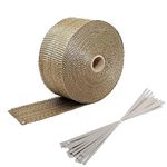 Arespark 5M Thermal Exhaust Tape Gold Thermal Insulation Wrap Made of Basalt Fibres with 10 Stainless Steel Clamps(4.6x300mm) for Motorcycle and Car Exhaust Manifolds (5M)