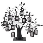 Family Tree Photo Frame, 6 Hanging/12 Hanging Photos Display Family Photos Frame Display Tree with Hanging Pictures Frames Home Decor, Free Standing Family Tree Metal(L-With 12 6.8*4.8cm photo frames)