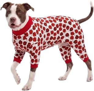 LovinPet Large Dogs Pajamas Clothes, Pitbull Onesie, Slim Fit, Lightweight Pullover Pajamas, Pitbull Clothes, Full Coverage Dog Pjs, Red Ladybug Prints, Full Coverage Breed Dog Pjs, Medium