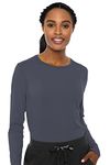 Med Couture Women's Scrub Top Long Sleeve Performance Knit Tee, 360° Stretch, Lightweight & Ultra Soft Fabric - MC8499, Pewter, S