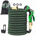 Garden Hose 100 ft Expandable Water Hose with 3/4" Solid Brass Fittings,Leak-Proof Retractable Hose 10 Functional Spray Hose Nozzle,3 Latex Core Flexible Hose Pipe for Garden,Watering,Car Wash,Green