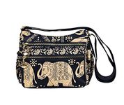 WONSHREE Elephant Purse Crossbody Bag for Women, Nylon Large Tote Bags Novelty Purse Shoulder Bag Purse Boho Hippie Purse Messenger Bags with Multi Pockets, Black