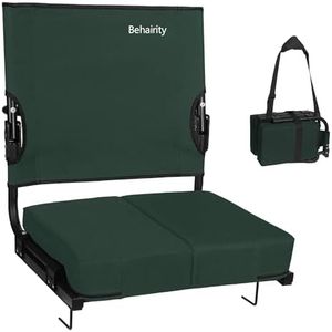 behairity Portable Stadium Seat for Bleachers with Back Support, Wide Padded Bleacher Chair with High Back and Thick Cushion for Adults, Folding Stadium Chair for Football Sports Events (Green)