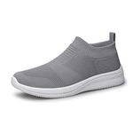 Mens Walking Shoes Casual Breathable Running Shoes Sport Athletic Sneakers Gym Tennis Slip On Shoes Grey Size 10