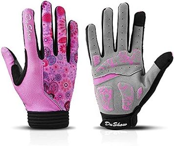 DuShow Cycling Gloves Women Full Finger Mountain Bike Riding Biking Gloves for Women Touchscreen Gel Padded Bicycle Gloves Motorcycle Gym Sport Workout Training Outdoor Gloves(Pink Boho,M)